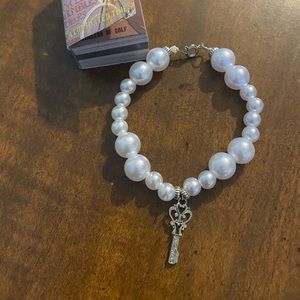 New Handcrafted Faux Pearl Bracelet with Key Charm